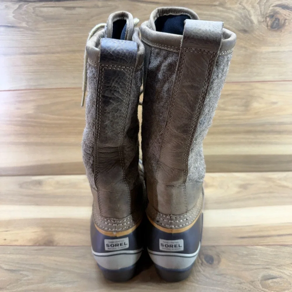 Sorel Sorelli Tall Lace Up Boots Womens 9 Taupe Quilted Wool Snow Boot Gorpcore
